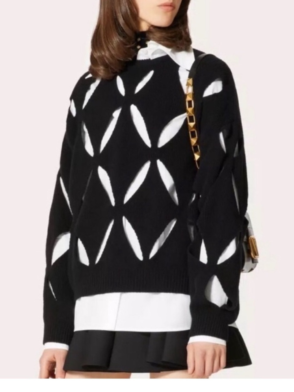 Valentino Black Wool Cutout Knit Sweater Large Made in Italy Statement pullover